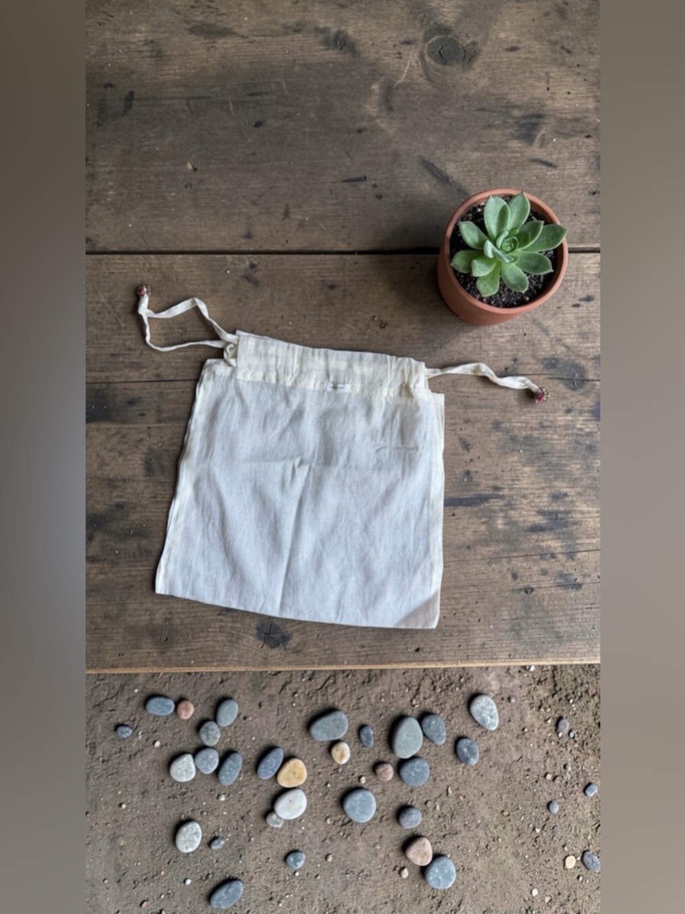 Chan Luu Signature Natural Linen Drawstring Pouch - Cream with Beaded Ends